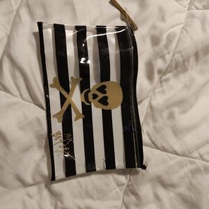 Betsey Johnson Black and White Striped Skull Pouch